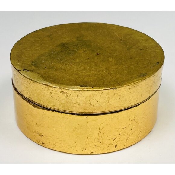 VTG 4" Round Gold Lidded TRINKET BOX w/ Handpainted Butterfly Interior Red EUC - Picture 2 of 4